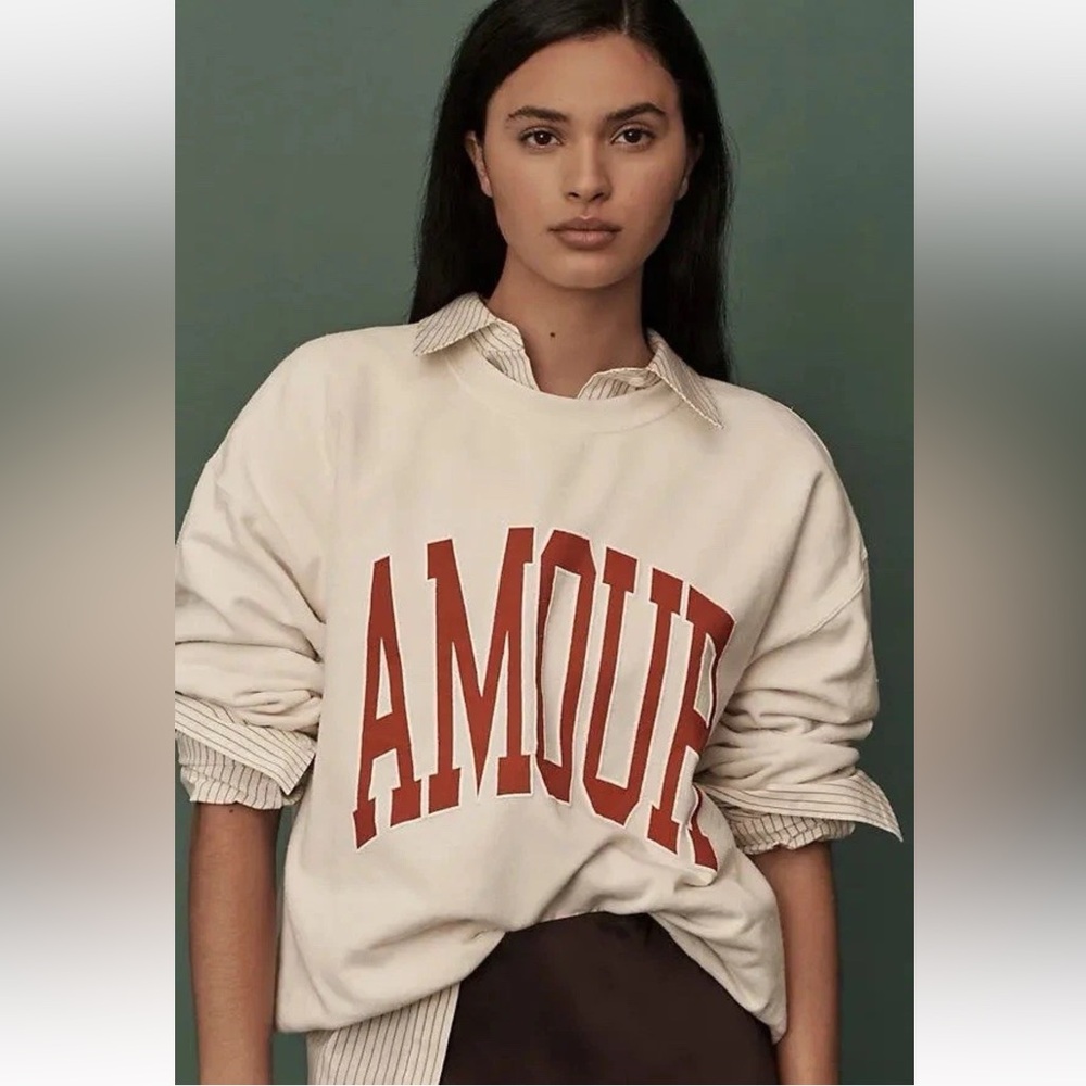 Anthropologie Amour NWT Cream Sweatshirt size X-Small XS